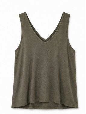 Women's V-Neck Ribbed Tank Top - Olive